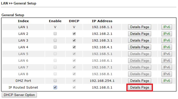 IP Routed Subnet U gaat in het hoofdmenu van de DrayTek naar LAN >> General Setup. Hier krijgt u een overzicht te zien met de verschillende LAN interfaces.