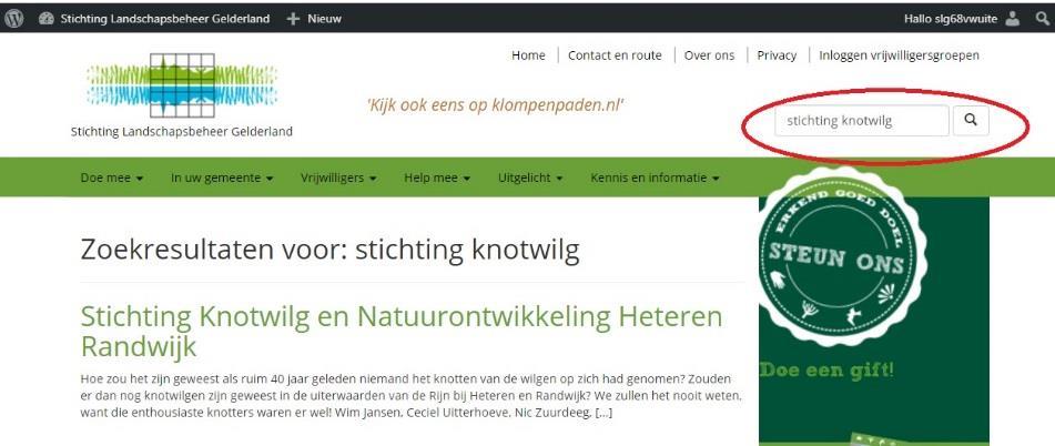 C. Via zoeken rechtsbovenin. Bij de zoekresultaten verschijnt de eigen pagina, door deze aan te klikken kom je op je pagina.