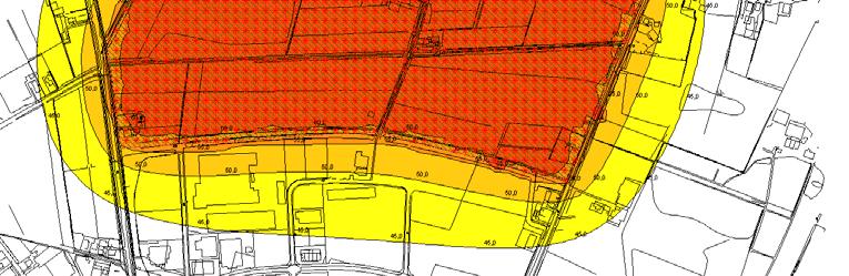 Bij één woning aan de Kolenbranderweg direct ten noordoosten van het bedrijventerrein bedraagt de geluidsbelasting iets minder dan 55 db(a).