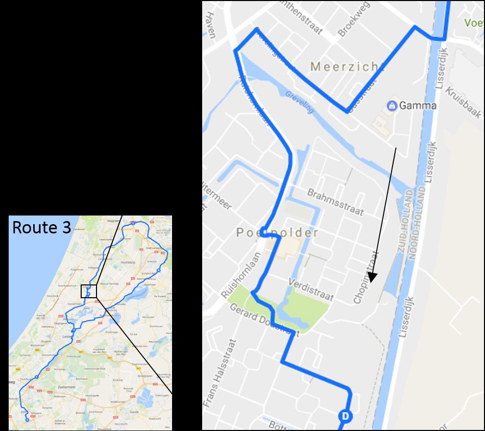 Route van C2- Zwanenburg naar C3 - Lisse 1. Blijf het water gedurende 17km aan uw rechterhand houden.