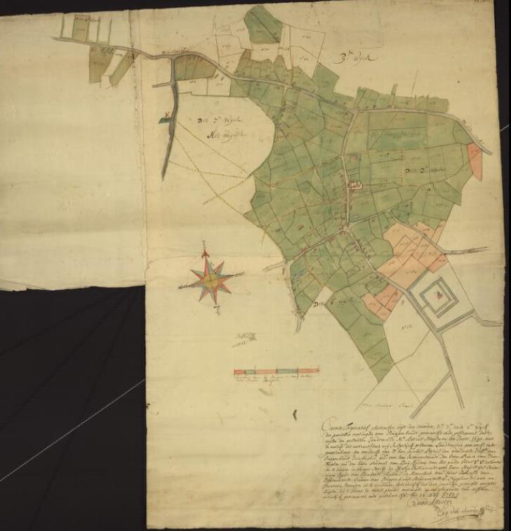 Figuratieve kaart van secties 2, 3, 7 en 8 van Buggenhout Aanmaakdatum: 1763 Carte figurative des sections 2, 3, 7 et 8 de