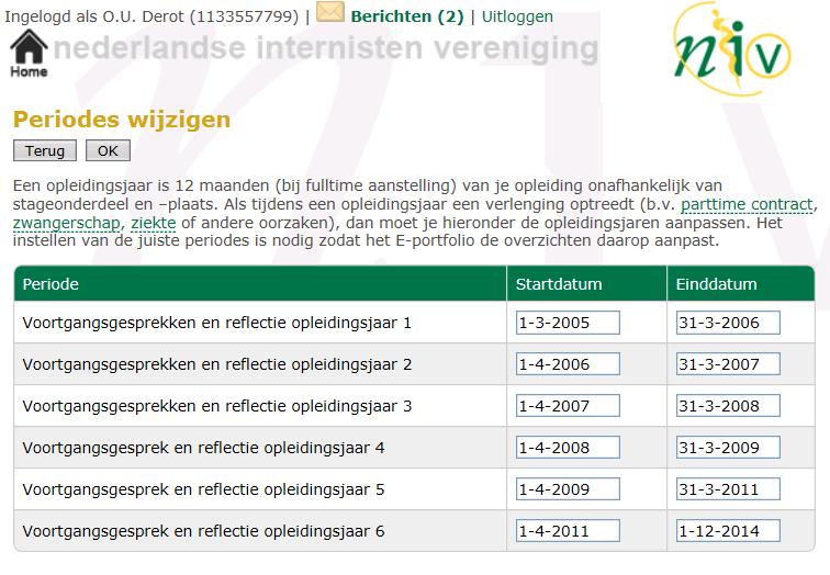 Klik op de button voortgangsgesprekken, periode wijzigen en regionale eisen (zie afbeelding hieronder) 2.