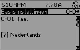 6 De frequentieomvormer programmeren 6.1.7 Gegevens wijzigen 1. Druk op de toets [Quick Menus] of [Main Menu]. 2. Gebruik de toetsen [ ] en [ ] om de parametergroep te vinden die u wilt wijzigen. 3.