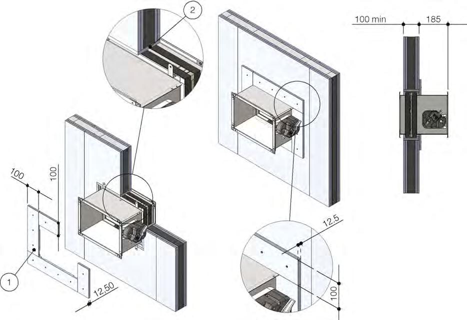 INSTALLATIE Positionering brandklep Til de bevestigingslippen op het huis omhoog. Zie paragraaf Bevestigingslippen p. 8 voor meer informatie.