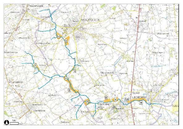 Figuur 11: voorbeeld van voorgestelde maatregelen/acties voor het deelgebied bovenloop van de Heulebeek (Integraal waterbeleidsplan Passendalebeek en bovenloopse Heulebeek, eindrapport, 2010) Project