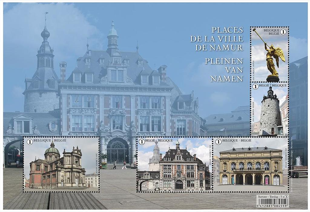Postzegelnieuws Nieuwe uitgiftes België op 27 augustus 2018 13/De pleinen van Namen De Belgische steden komen uitgebreid aan bod.