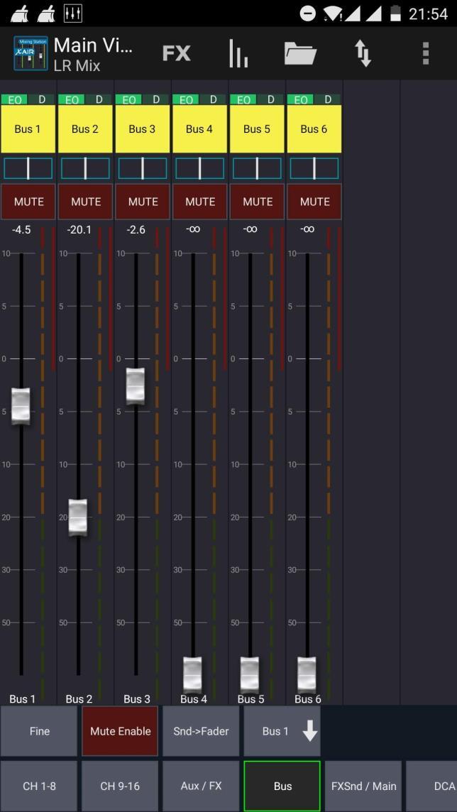 Gebruik je meerdere monitoren, dan kun je dit voor elk van hen instellen. Het totaal volume van je monitor-mix kun je regelen met de Bus faders onder de Bus knop.