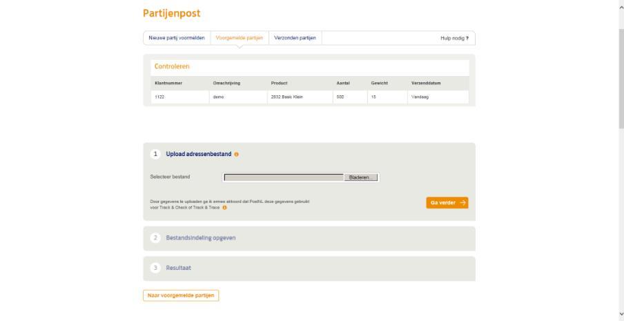 2.3.3 Adressen en briefcodes uploaden en controleren en partij aanbieden Het uploaden en controleren van adressen en briefcodes gebeurt in 3 stappen: Stap