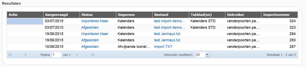 Bovenaan krijgt u in het blok Soort Importeer Gegeven een samenvatting van de import. In het blok daaronder krijgt het detail van de gegevens aanwezig in het te importeren bestand.