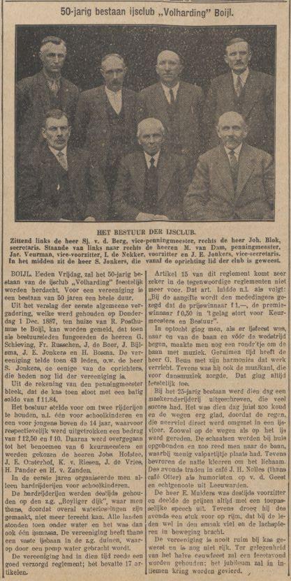 In januari 1937 vierde de IJsclub Volharding in