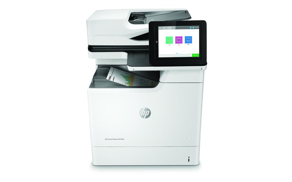 Automatische documentinvoer voor 150 vel met single-pass dubbelzijdig scannen en HP EveryPage 9. 20,3-cm kleurentouchscreen met pictogrammen 10. Uitschuiftoetsenbord 11.