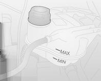 Verzorging van de auto 145 Bij een koud koelsysteem moet het koelvloeistofpeil tussen MIN en MAX staan. Bijvullen als het peil te laag is.