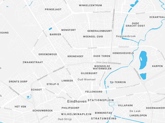 op Vredeoord. In kleur zijn de verschillende typen koopwoningen aangegeven.