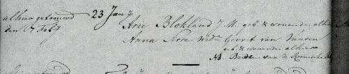 Wilhelmus Blocklant, zie generatie VII. Anna SIRRE/SIRRI tr. 2 e Oudewater 7-2-1779 (NH) met Arie BLOCKLANT/BLOKLAND, geb. Oudewater, ged.