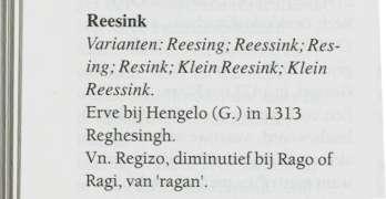 7. de familienaam Reesink Familienaam en boerderijnaam In vroeger tijden kende men geen officiële en onveranderlijke achternamen.