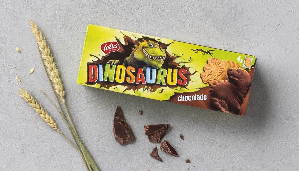 36 Lotus Bakeries Jaaroverzicht 2018 Dinosaurus Deze krokante koekjes zijn evenwichtig samengesteld op basis van kwalitatieve ingrediënten.