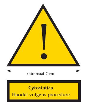 RUIMTEN Maatregel/voorschrift Signalering Voorzie alle ruimten waar cytostatica aanwezig zijn van een bord waarop dit duidelijk staat aangegeven.