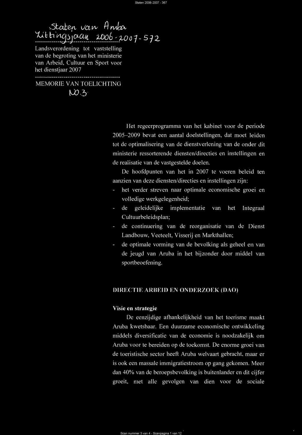Scan nummer 3 van 4 - Scanpagina 1 van 12 5La1ert (Jo, 0, A yvitvi, 31ot akt Abo6-zoo/- 5)2_ Landsverordening tot vaststelling van de begroting van het ministerie van Arbeid, Cultuur en Sport voor