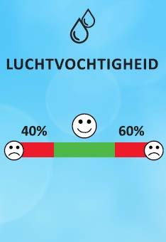 4 vuistregels verwarmen en verluchten Vuistregel 2: Luchtvochtigheid - Een stabiele luchtvochtigheid (tussen 30% en 60%) is een gezonde luchtvochtigheid.