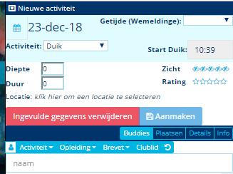 Je kan dan de duikgegevens inbrengen. Hieronder wordt in detail op elke onderdeel ingegaan. 4.1.1 Datum Standaard staat de datum van vandaag ingevuld.