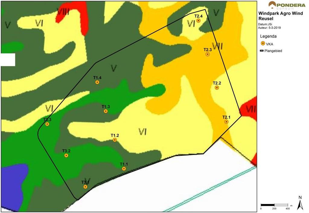 5 grondwatertrappen aanwezig in het plangebied. Voor de duidelijkheid is ook de corresponderende kleur van de kaart aangegeven in de tabel.