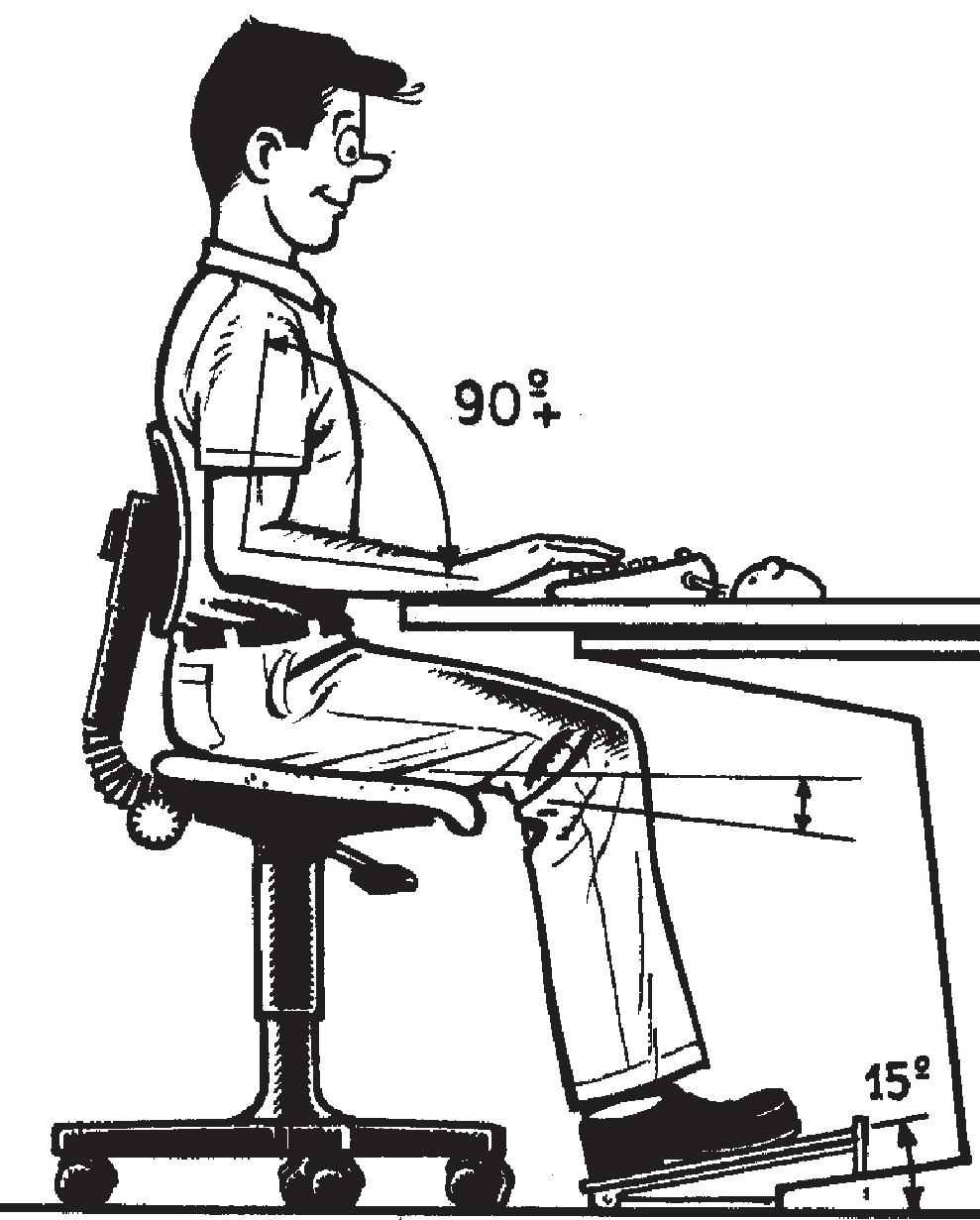 Ergonomie in een kantooromgeving Instellen van het scherm Enkele eigenschappen van het meubilair Belasting van de nekspieren en -gewrichten beperken Over het algemeen krijgen we op de werkpost met