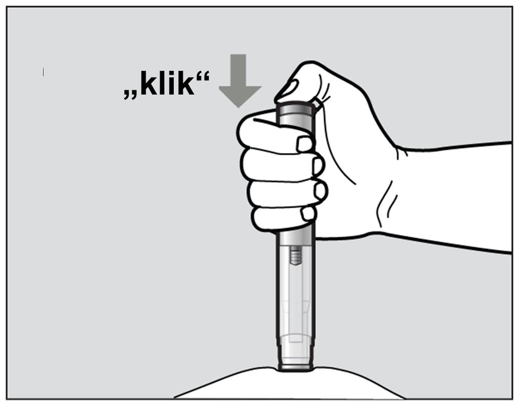 Figuur J De paarse indicator in het doorkijkvenster gaat tijdens de injectie omlaag (zie figuur K).