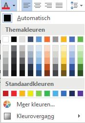 Tekstkleur In de voorgaande lessen heb je geleerd hoe je een tekst(gedeelte) vetgedrukt, cursief of onderstreept kunt weergeven en hoe je lettertype en lettergrootte kunt aanpassen.