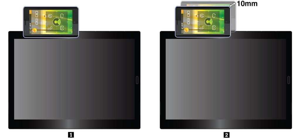 De computer met een smartphone met NFC-functie koppelen: Controleer voor u begint of het smartphonescherm naar boven is gericht. 1. Plaats de smartphone op het NFC-touchpoint, zoals afgebeeld. 2.