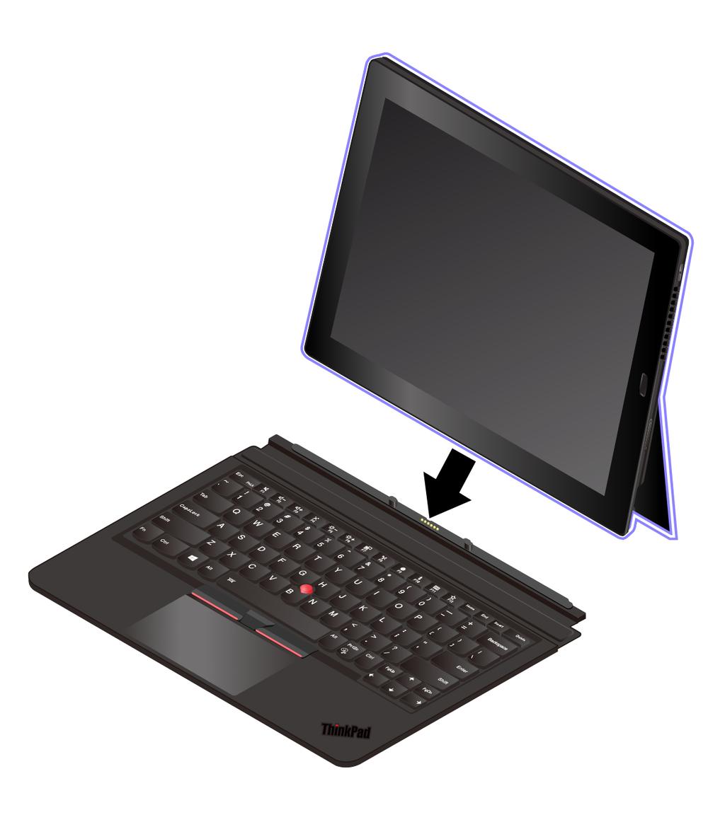 Het Thin Keyboard aan de computer koppelen Als u het toetsenbord en de computer dicht bij elkaar houd, klikt het Thin Keyboard magnetisch vast aan de computer (zie afbeelding).