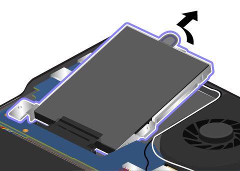 5. Til het lipje op om het vaste-schijfstation, het hybride vaste-schijfstation of het SSD-station uit de computer te verwijderen. 6.