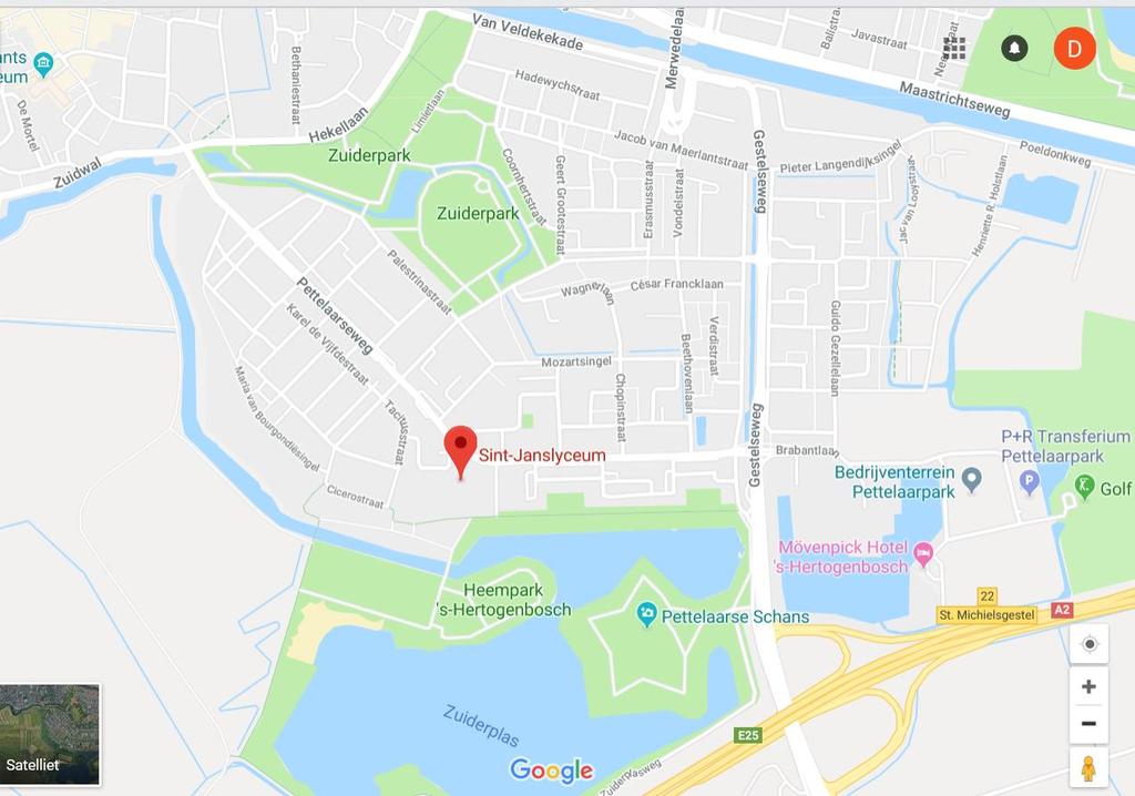 Over de locatie: Sint-Janslyceum Sweelinckplein 3 5216 EG s-hertogenbosch 073-6154780 Met de auto: gemakkelijk te bereiken vanaf de A2, afslag 22 St. Michielsgestel.