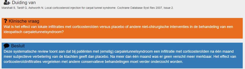 Corticosteroïd-injecties geven sneller effect op korte termijn, na 6m is er echter