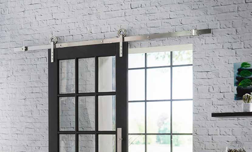 0035.450123 SCHUIFDEURSYSTEEM MODERN ROESTVAST STAAL SLIDING DOOR SYSTEM MODERN STAINLESS STEEL SCHIEBETÜRSYSTEM MODERN EDELSTAHL Dit roestvast stalen schuifdeursysteem heeft een geborstelde finish.