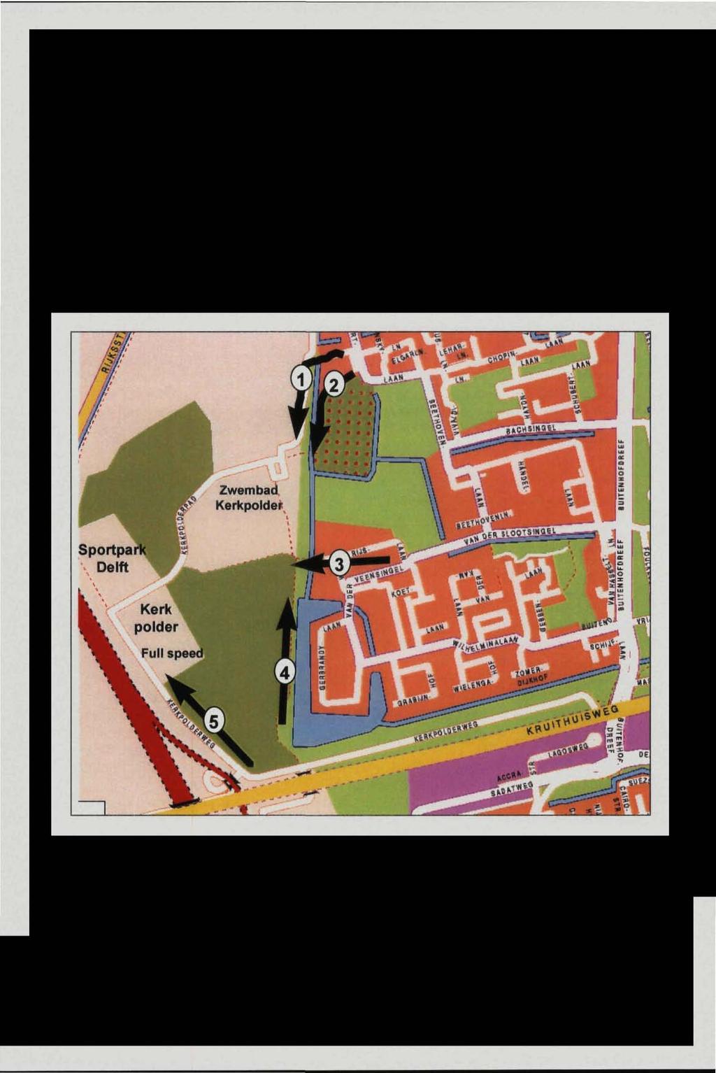 Met behulp van een kaartje van het Kerkpoldergebied konden zij aangeven of zij gekomen zijn via het Zwembadpad (route 1), het Kerkpolderpad (route 2), de van Rijslaan (route 3), de Tanthofkade (route