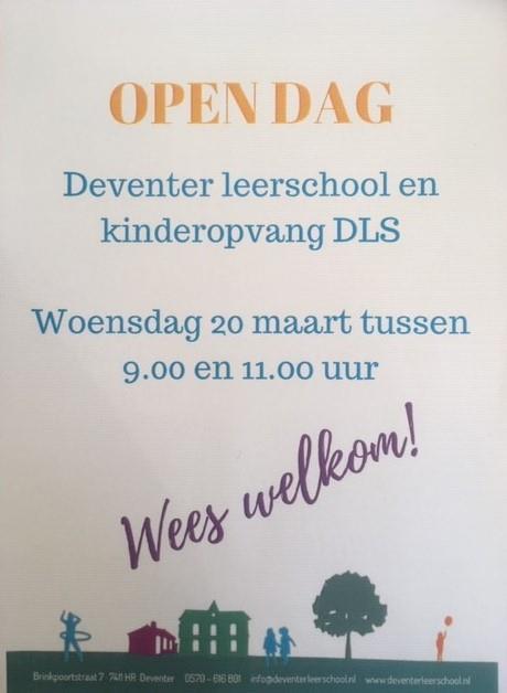 Open Dag DLS 20 maart De DLS en St Kinderopvang DLS organiseren gezamenlijk een open dag voor nieuwe leerlingen. Nieuwe ouders zijn op woensdag 20 maart welkom, tussen 9.