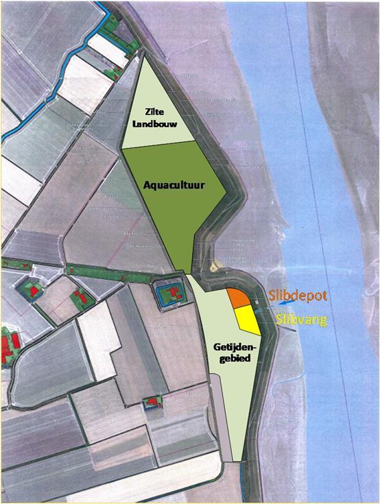 Het zuidelijke deel staat via een getijdeduiker in open verbinding met de zee. In dit gebied vindt slibwinning plaats waardoor de kustzone in potentie op een natuurlijke wijze kan opslibben.