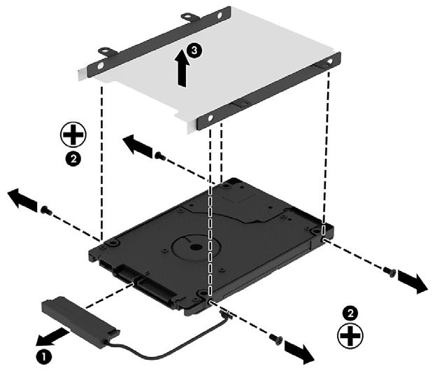 3. Verwijder de vasteschijfhouder (3) van de vaste schijf. Voer deze procedure in omgekeerde volgorde uit om een vaste schijf te installeren.