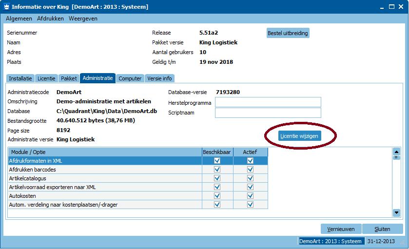 P a g i n a 25 2. FACTUUR2KING KOPPELEN AAN KING 2.1 CONTROLEER DE AANWEZIGE OPTIES Open King en log in met een gebruiker die systeembeheer rechten heeft in de benodigde administratie(s).