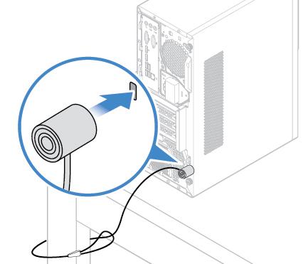 Kensington-kabelslot bevestigen Met een Kensington-kabelslot kunt u de computer vastmaken aan bijvoorbeeld een bureau of een tafel.