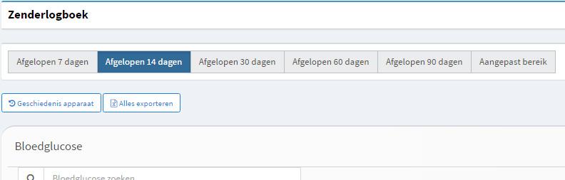 Ingevoerde gebeurtenissen: Hier worden patiëntgebeurtenissen weergegeven die zijn ingevoerd met de Eversense mobiele app. Sensorglucose: Hier staan de glucosewaarden die de sensor heeft gemeten.