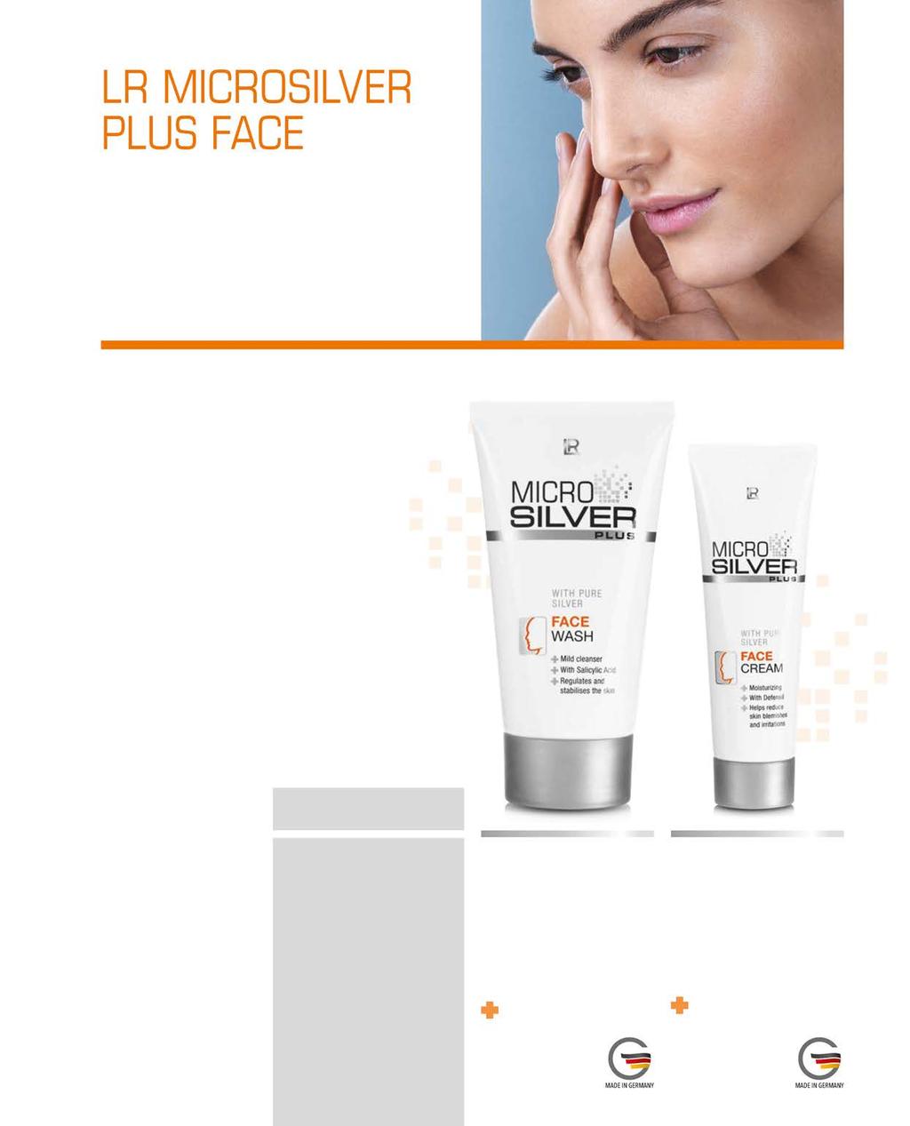 Antibacteriële gezichtverzorging voor een schone huid Dankzij de speciale combinatie van werkzame stoffen beschermt en verzorgt MICROSILVER PLUS de geïrriteerde en veeleisende gezichtshuid.