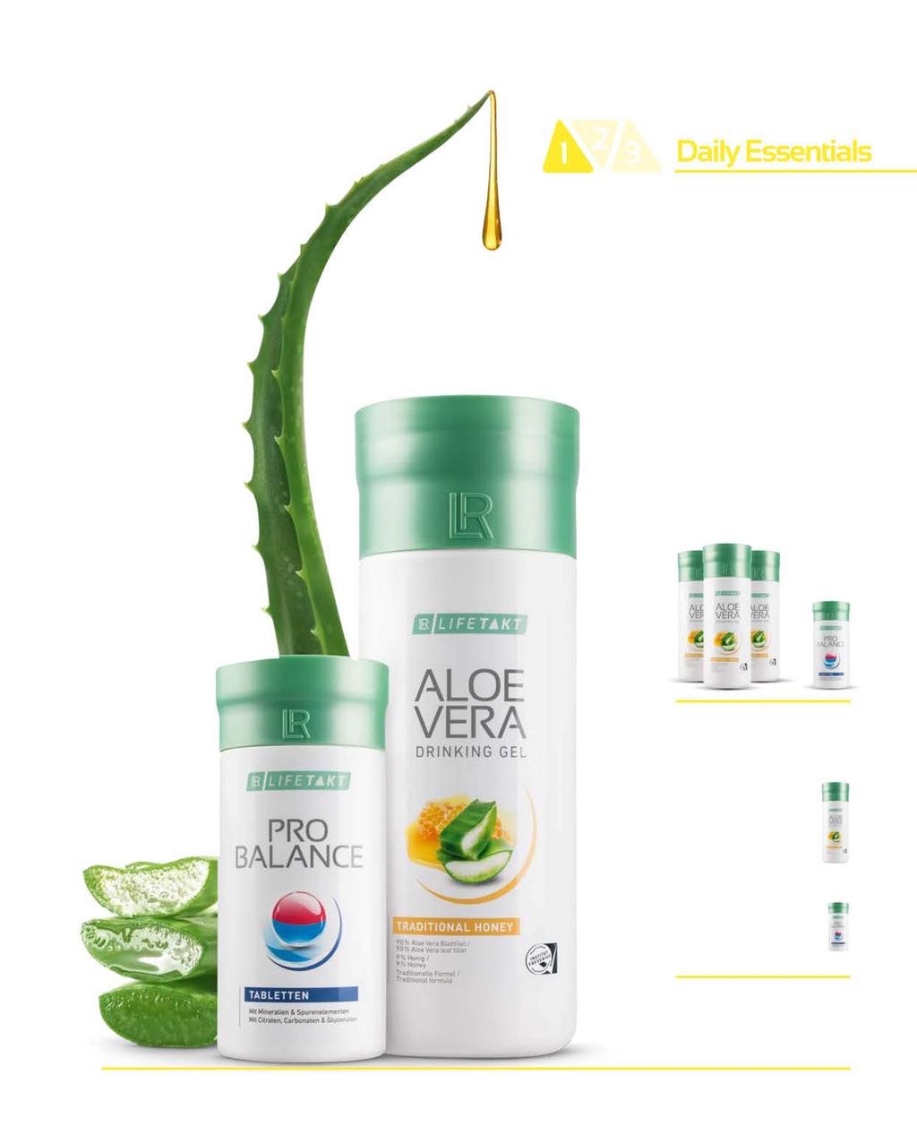 LR LIFETAKT OPLOSSINGEN 15 BASISOPLOSSING Daily Essentials MAANDSET Aloe Vera Drinking Gel Traditioneel met Honing 3 x
