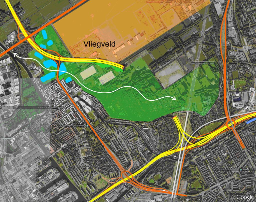 De A13 zone Anders dan het Lage Bergse bos is het nieuwe Zestienhovenpark nog in ontwikkeling. De schop is net de grond gegaan in dit braakliggend terrein.