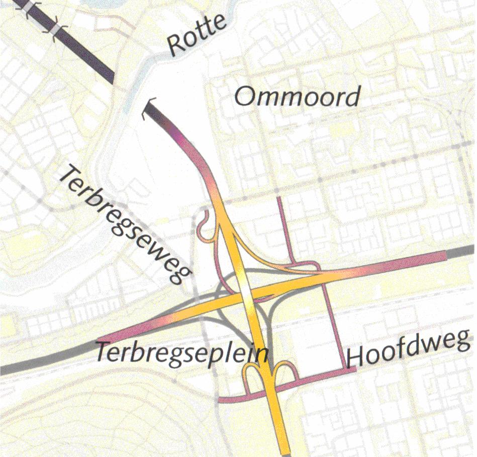 Omgeving Terbregseplein Ten zuidwesten van het Terbregseplein ligt een belangrijke kruising van verkeer uit Rotterdam-Noord en Rotterdam-Oost met de nabijgelegen aansluiting op de A16 vanaf de