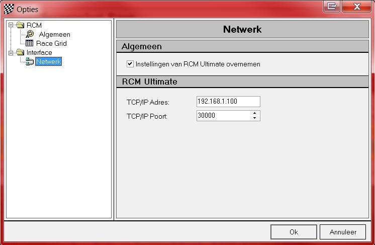 6.2.3 Netwerk. Bij Netwerk moet u het IP-adres configureren van de computer waar de tijdwaarneming software op runt (zoals beschreven bij het hoofdstuk De Eerste stappen in deze handleiding).