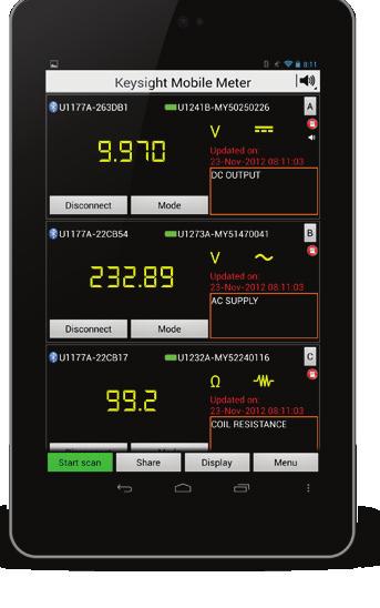 Keysight Mobile Meter Application (ios/android) Monitor up to three multimeter measurements at the same time with Keysight Mobile Meter.