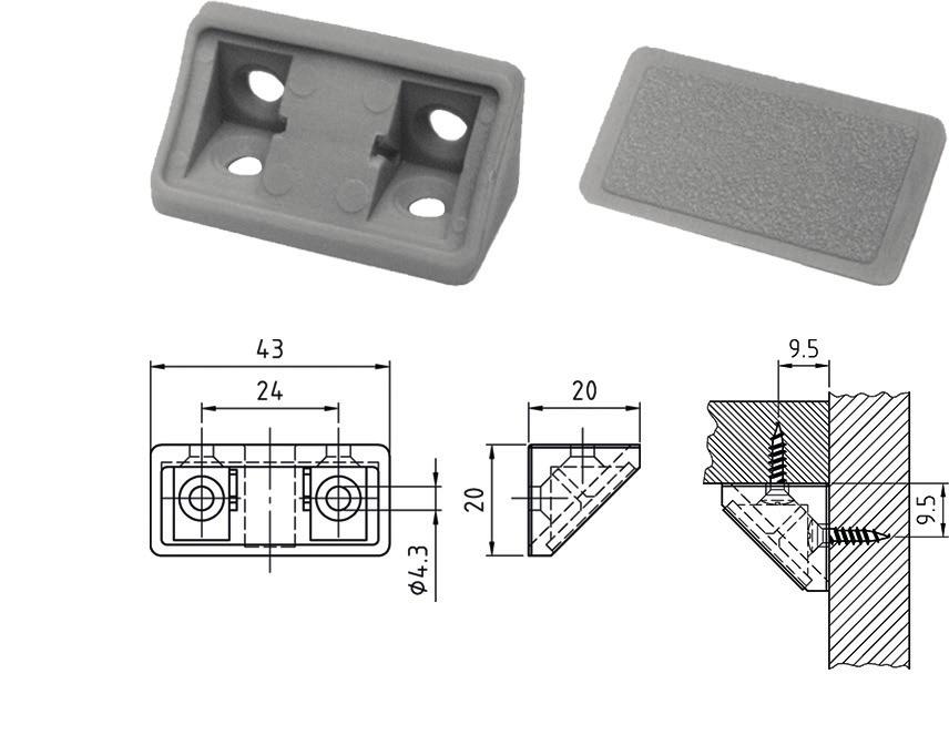 HOEKVERBINDER // HOEKVERBINDER MET DEKSEL artikel materiaal/afwerking hoekverbinder