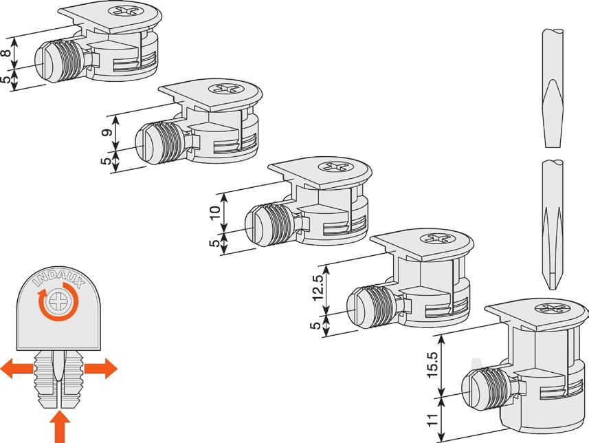 verbindingsbeslag // clock Ø20mm verbinders clock 6 excentrische verbinder zamak met vaste expandduvel Bijzonder snel en