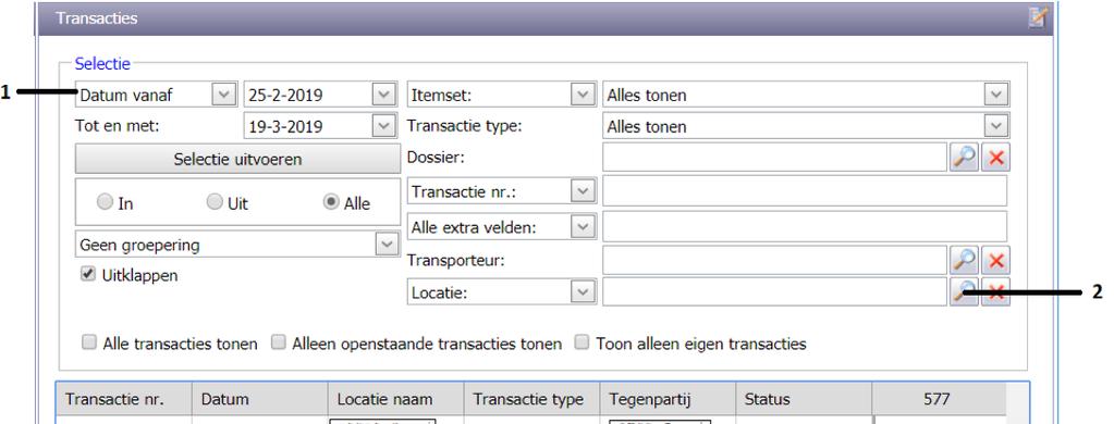 5. Transacties raadplegen U kunt al uw transacties eenvoudig raadplegen. Als u in het hoofdmenu gekozen heeft voor Transacties dan komt u in het onderstaande scherm terecht.